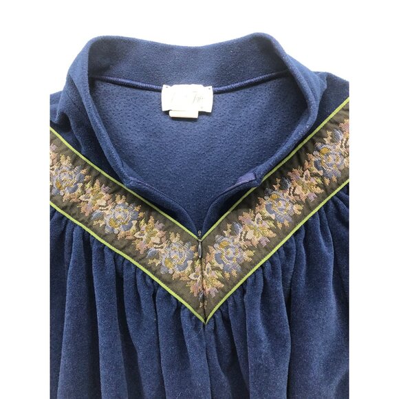 Vanity Fair Womens XL Robe Navy Blue Velour 1/2 Zip Grannycore Luxury Vintage - Picture 6 of 9